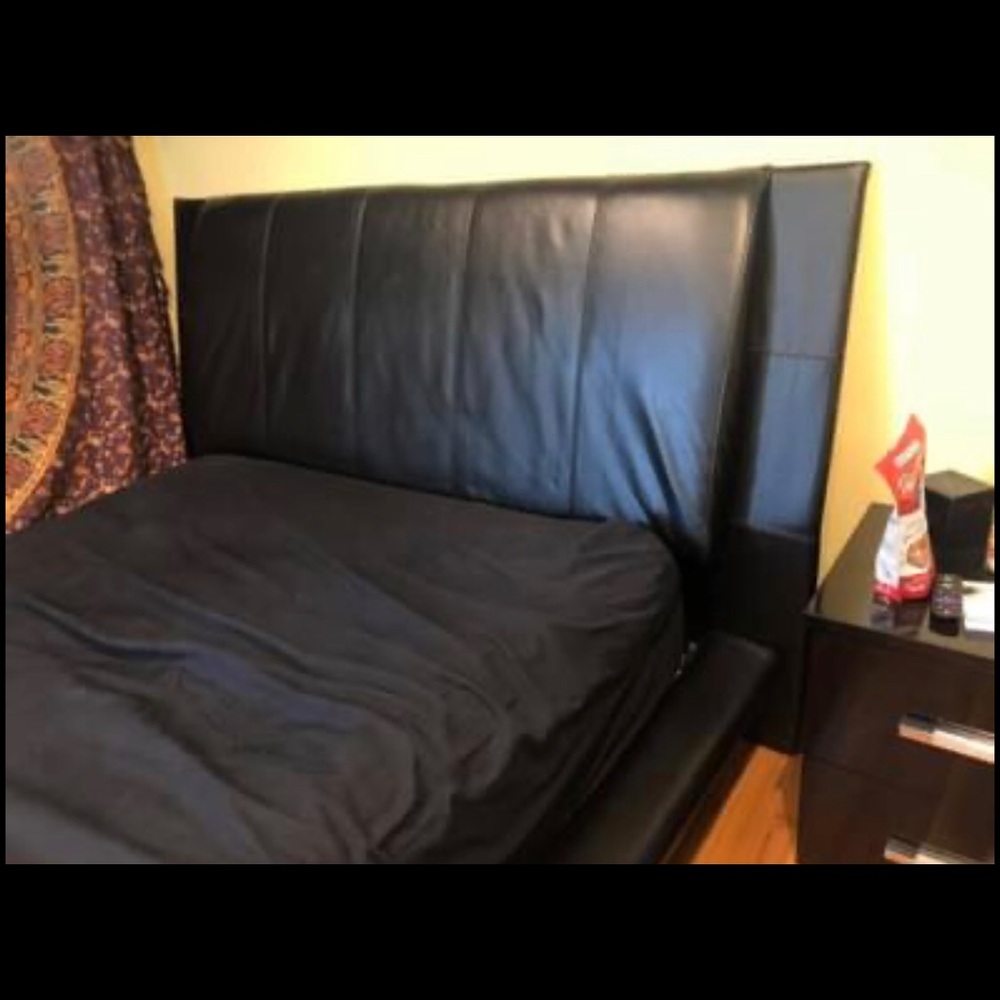 Black leather bed frame